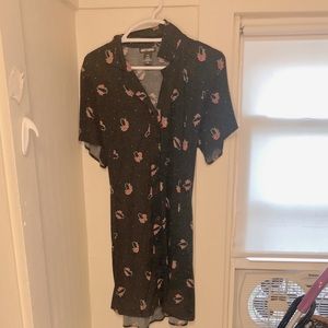 Pink rose and coffin button front dress